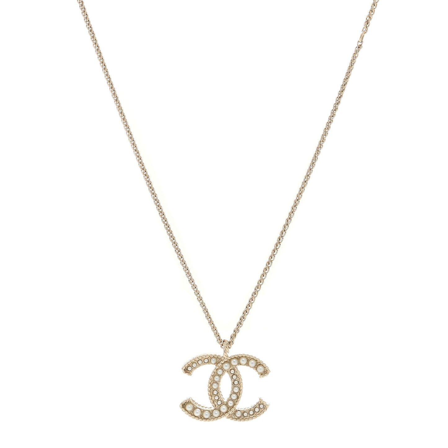 Pearl CC Pendant Necklace Light Gold