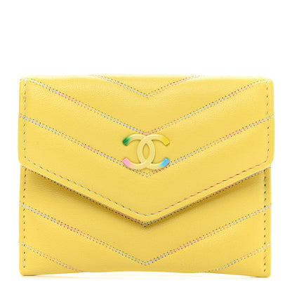 Chanel Lambskin Chevron Quilted Card Holder Yellow 1 of 9