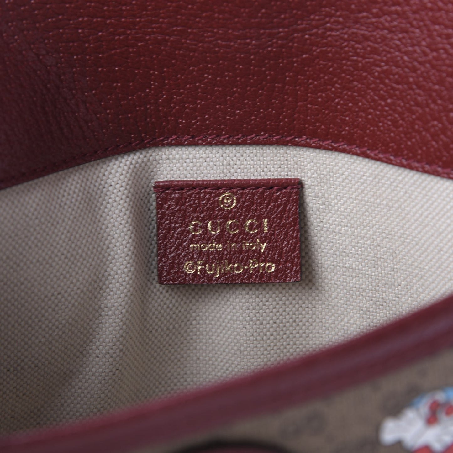 X DORAEMON Mini Vintage GG Supreme Monogram Web Slim Belt Bag Beige Cherry Red