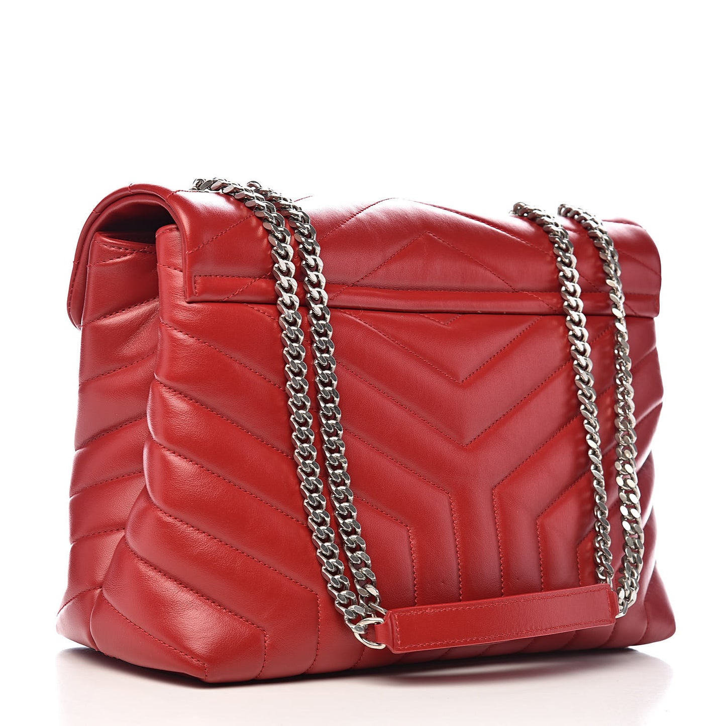 Calfskin Y Quilted Monogram Medium Loulou Chain Satchel Lipstick Red