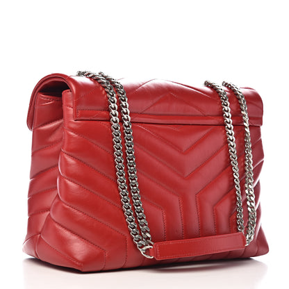 Saint Laurent Calfskin Y Quilted Monogram Medium Loulou Chain Satchel Lipstick Red 3 of 11