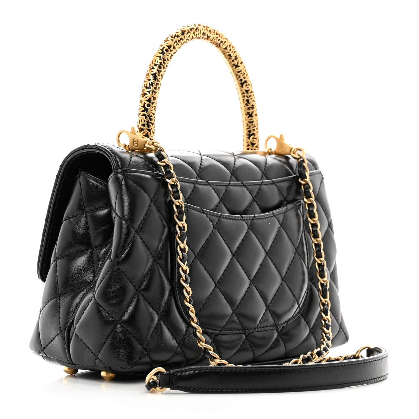 Calfskin Quilted Mini Logo Coco Handle Flap Black