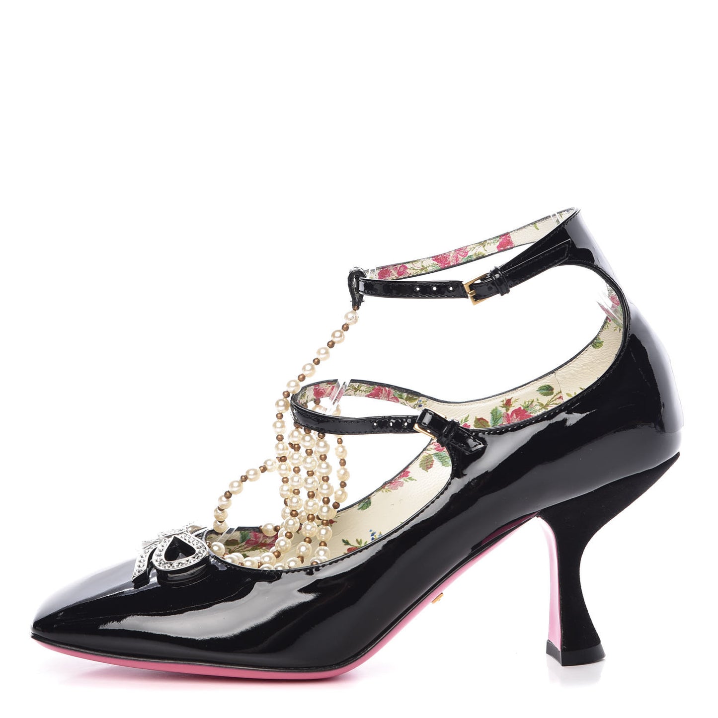Patent Pearl Taide T-Strap Mid Heel Pumps 38 Black