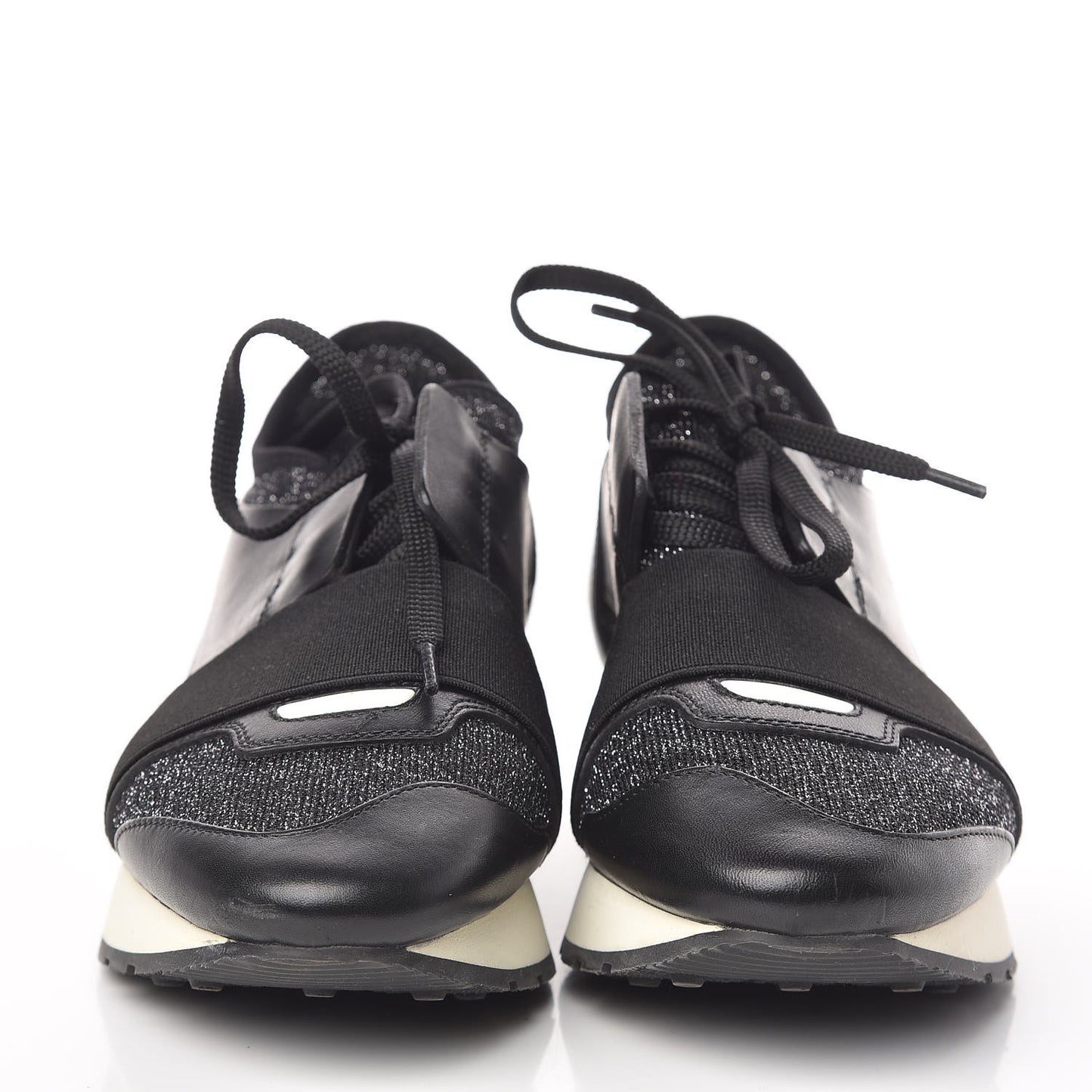 Mesh Lurex Calfskin Womens Race Runner Sneakers 36 Black