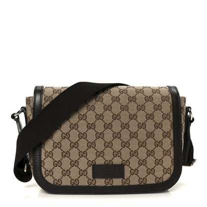 Gucci Monogram Flap Messenger Bag Beige Dark Brown 1 of 11
