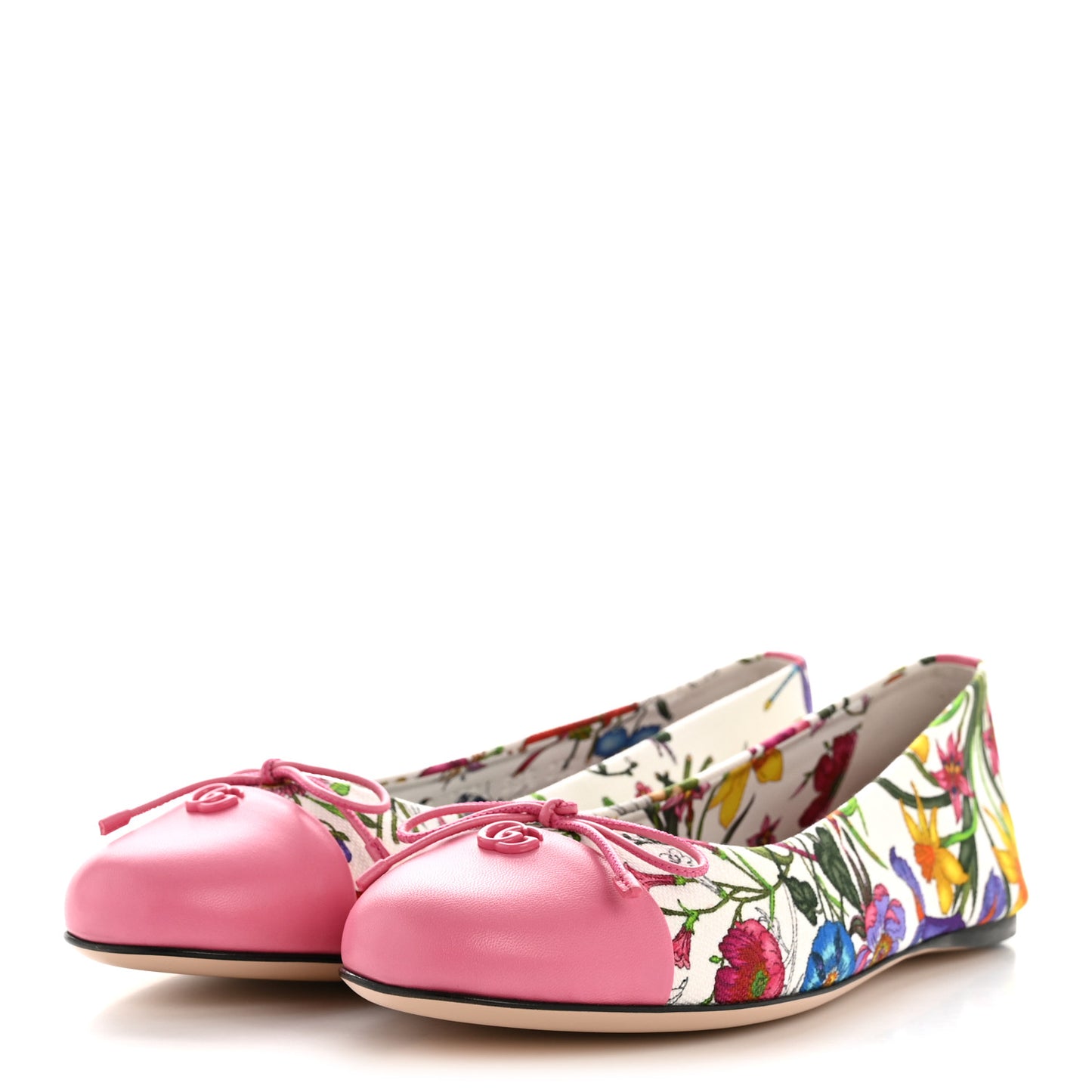 Sepang Flora Faded Canvas GG Marmont Ballerina Flats 38.5 White Multicolor Knit Rose