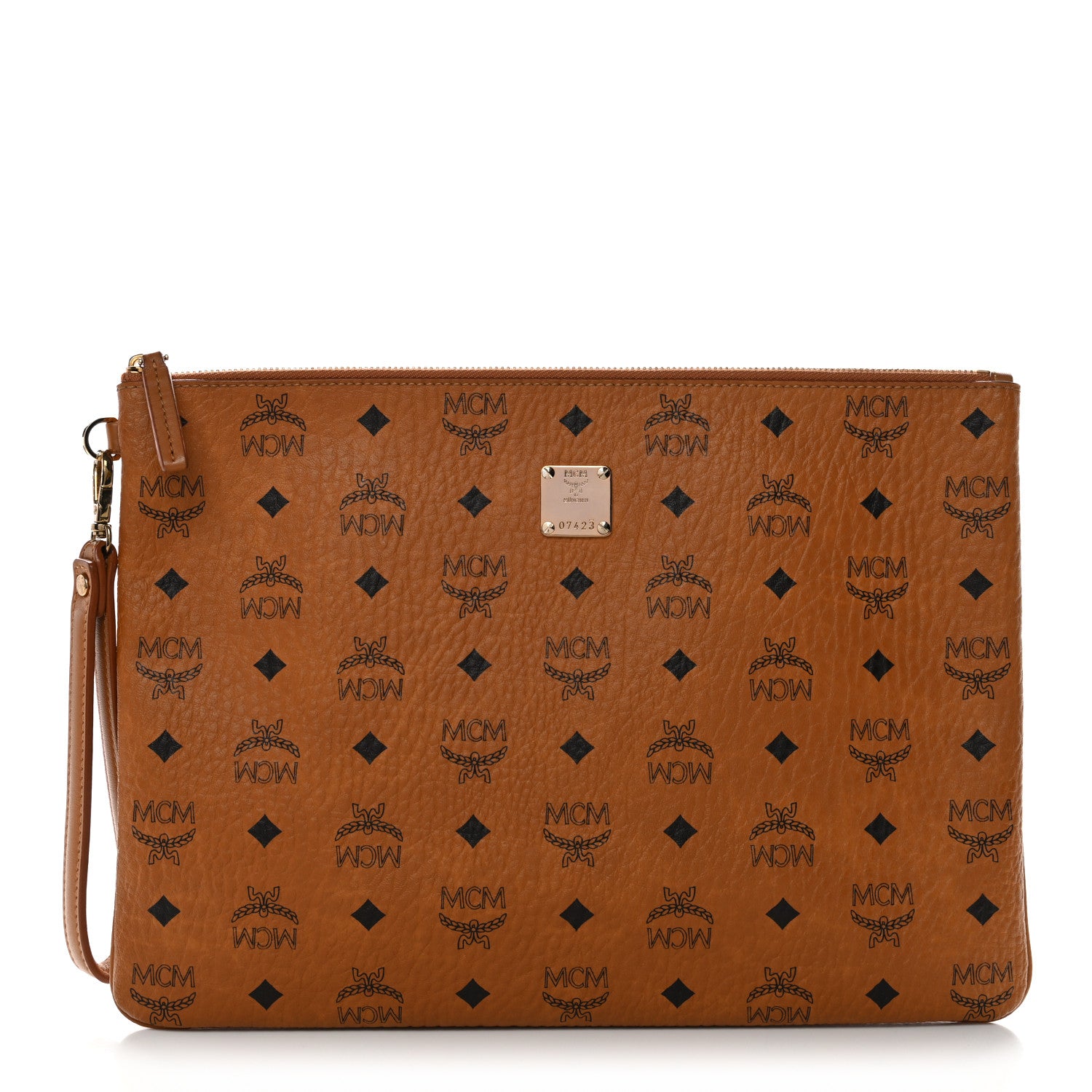 MCM Visetos Large Stark Wristlet Pouch Cognac 1 of 9