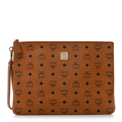 MCM Visetos Large Stark Wristlet Pouch Cognac 1 of 9
