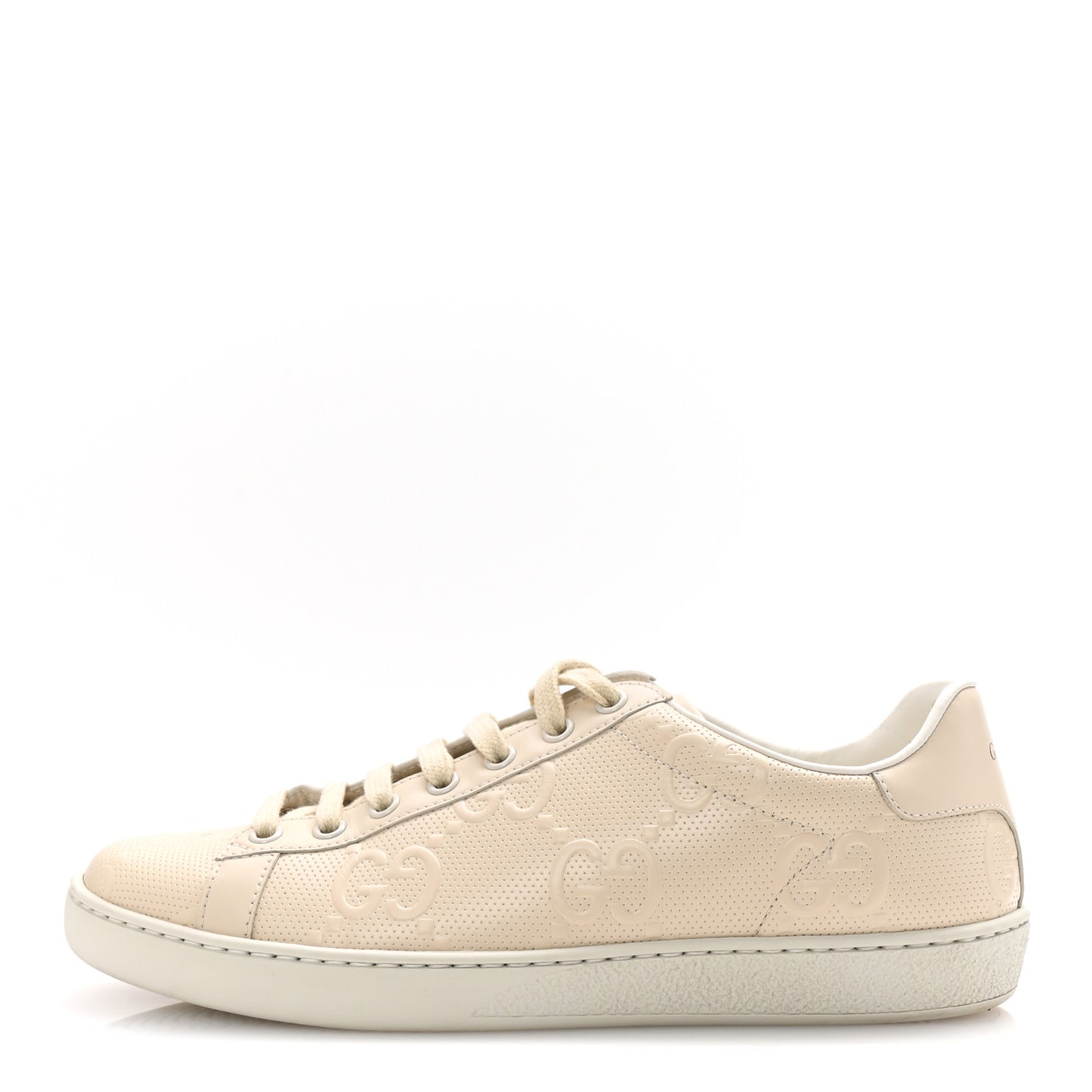 Calfskin GG Tennis Embossed Womens Ace Sneakers 39 Mystic White