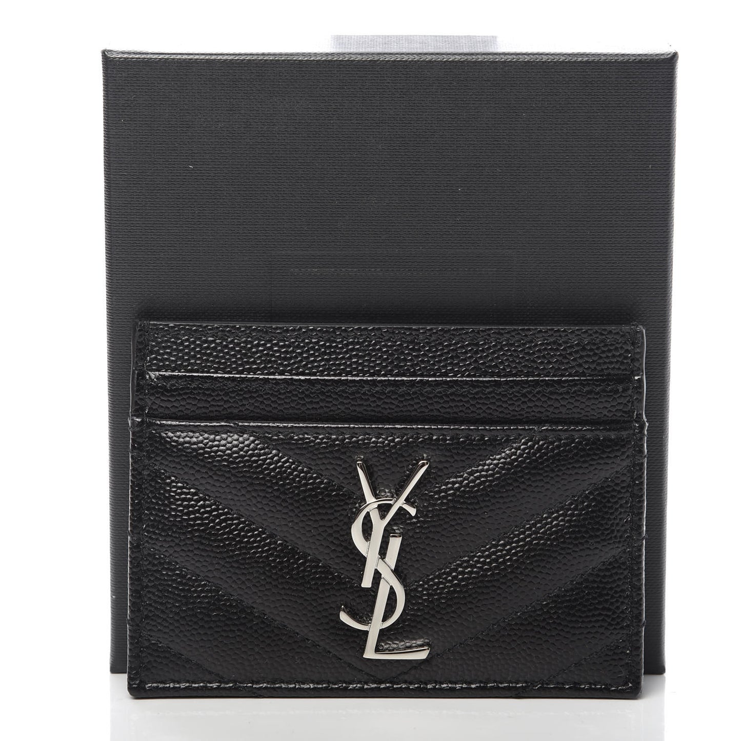 Grain De Poudre Matelasse Chevron Monogram Credit Card Case Black
