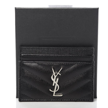 Saint Laurent Grain De Poudre Matelasse Chevron Monogram Credit Card Case Black 8 of 8