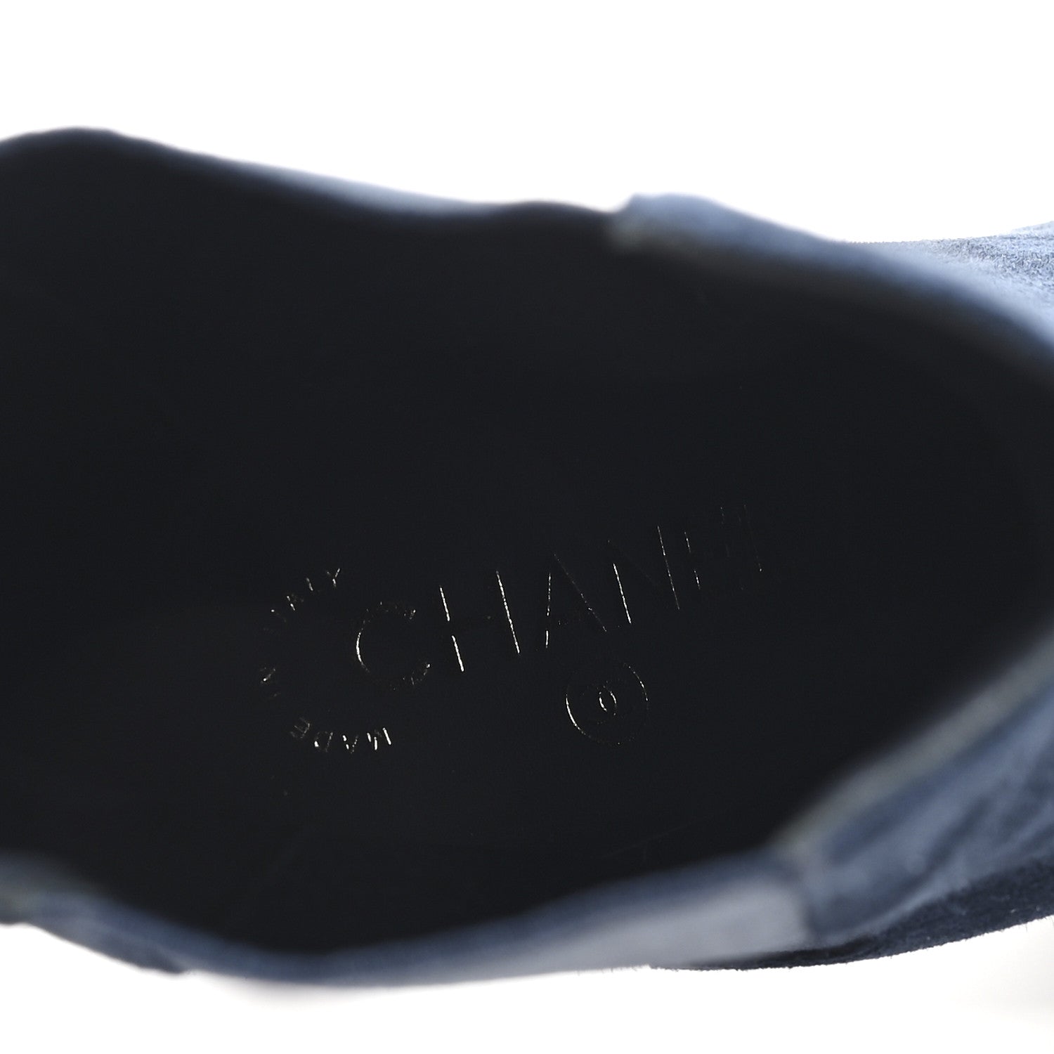 Chanel Suede Pearl CC Ankle Boots 38.5 Navy Blue 8 of 9