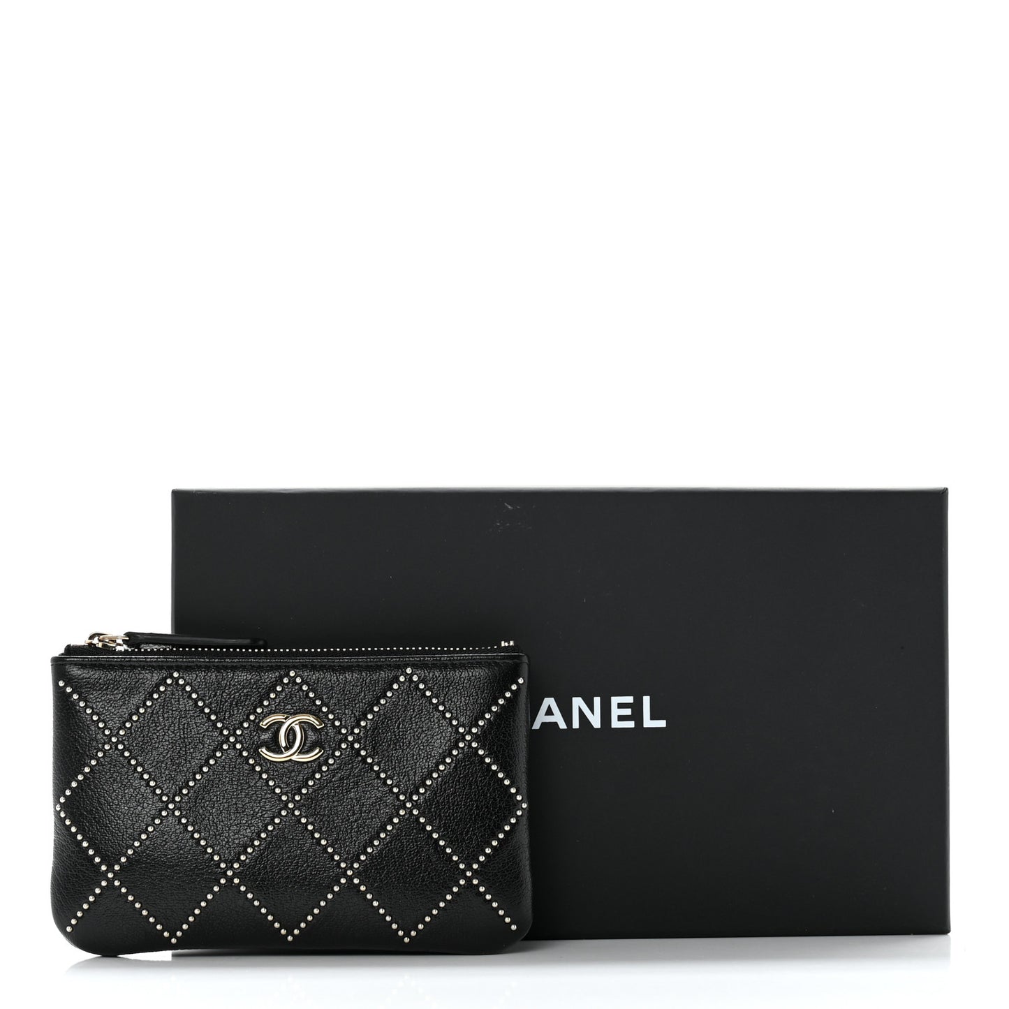 Shiny Lambskin Studded Rock The Diamond CC Small Cosmetic Case Black