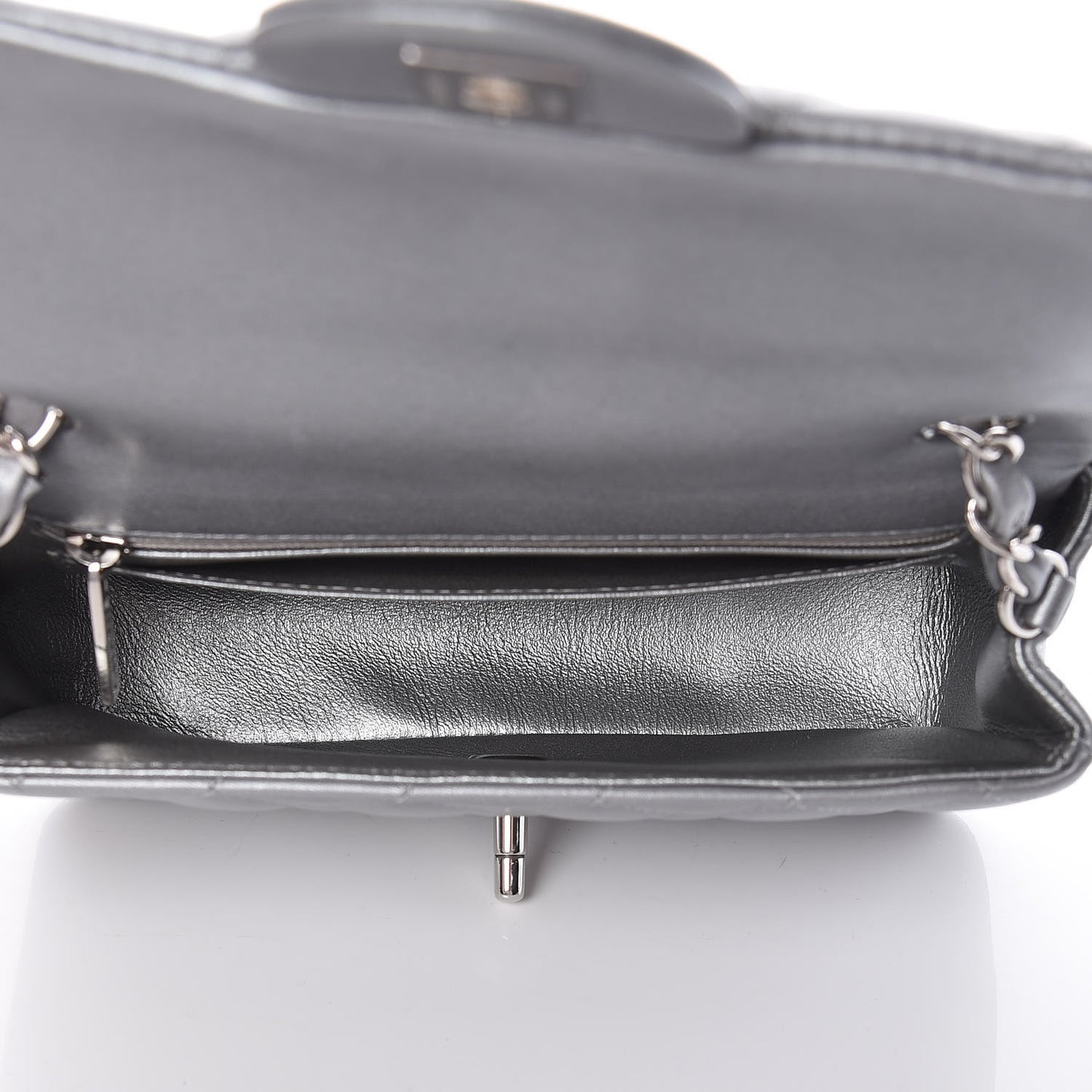 Metallic Lambskin Quilted Mini Rectangular Flap Silver