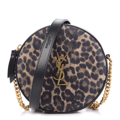 Saint Laurent Smooth Calfskin Suede Leopard Print Round Vinyle Camera Bag Black 1 of 9