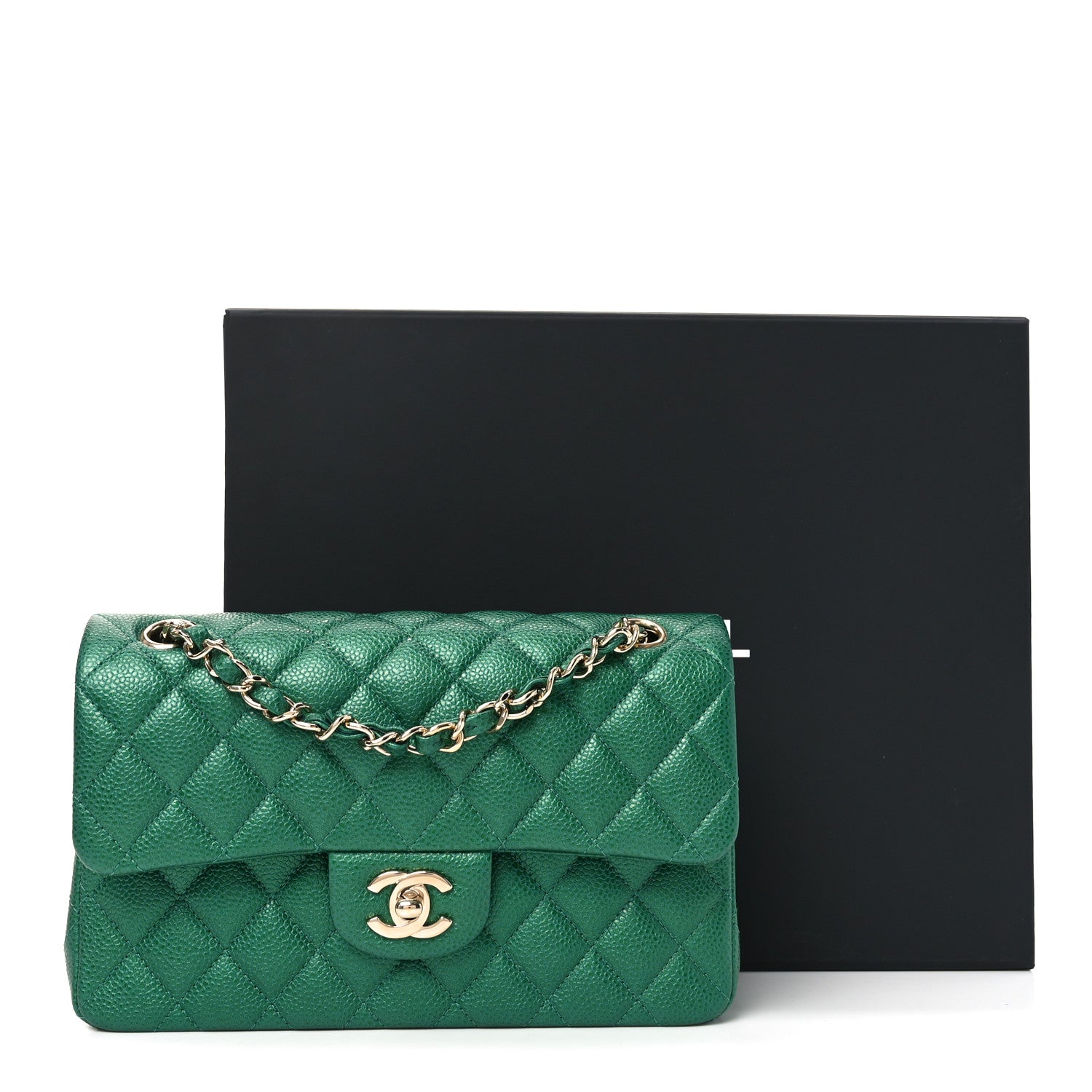 Chanel Metallic Caviar Quilted Small Double Flap Green 1778723