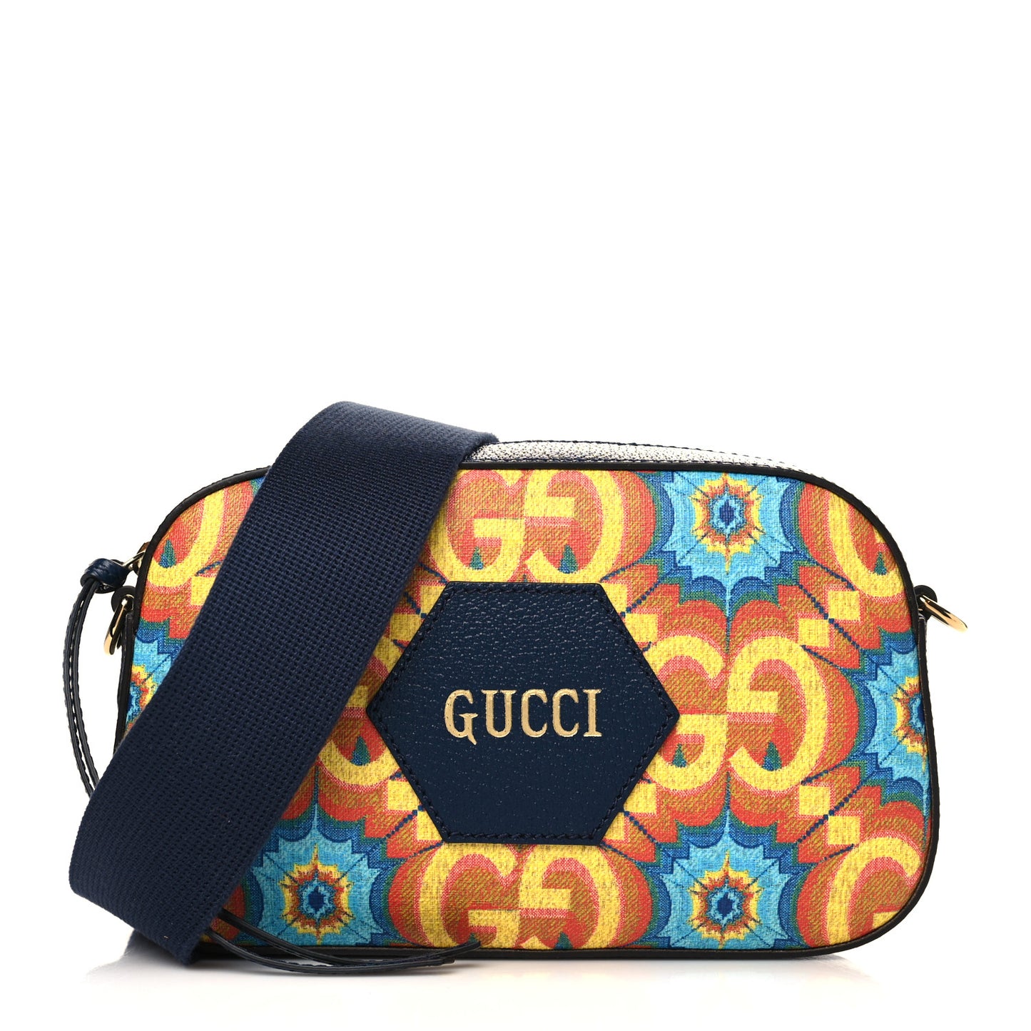 GG Supreme Kaleidoscope Calfskin Script Logo Gucci 100 Camera Bag Blue Orange Multicolor Blue Agata