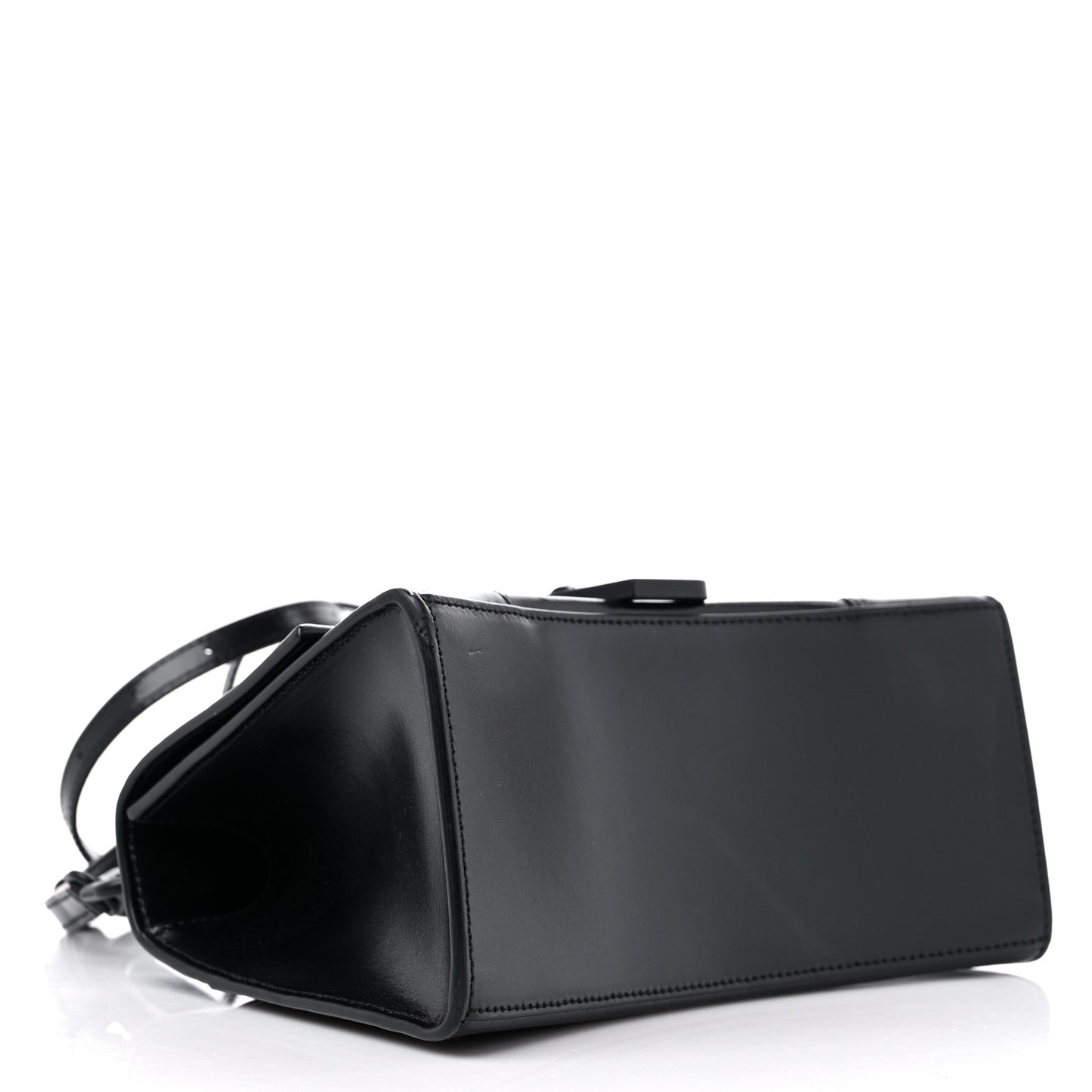 Shiny Box Calfskin Monochrome Small Hourglass Top Handle Bag Black