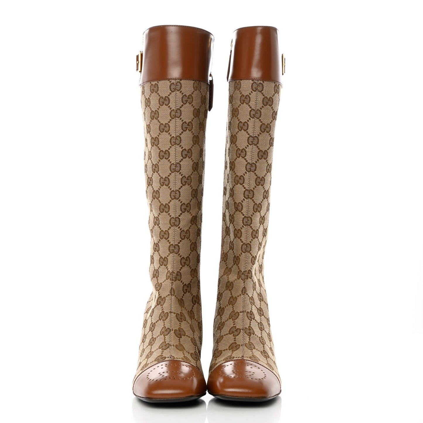 Monogram Cordovan Lux GG Knee High Boots 38 Beige Cuir