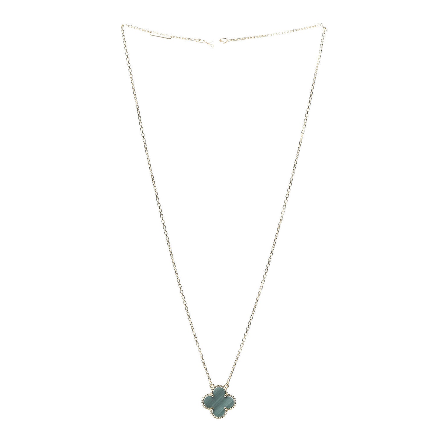18K Yellow Gold Malachite Vintage Alhambra Pendant Necklace