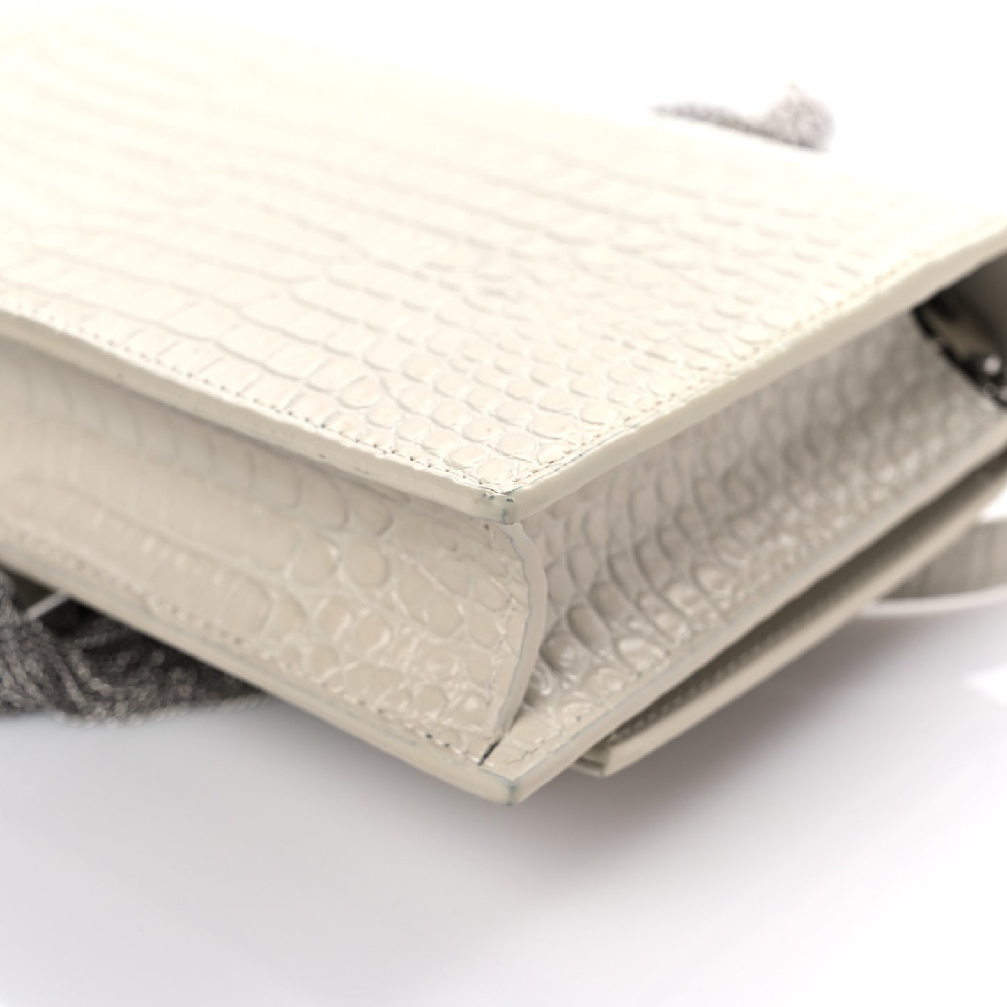 Calfskin Crocodile Embossed Kate Monogram Tassel Chain Wallet Crema Soft