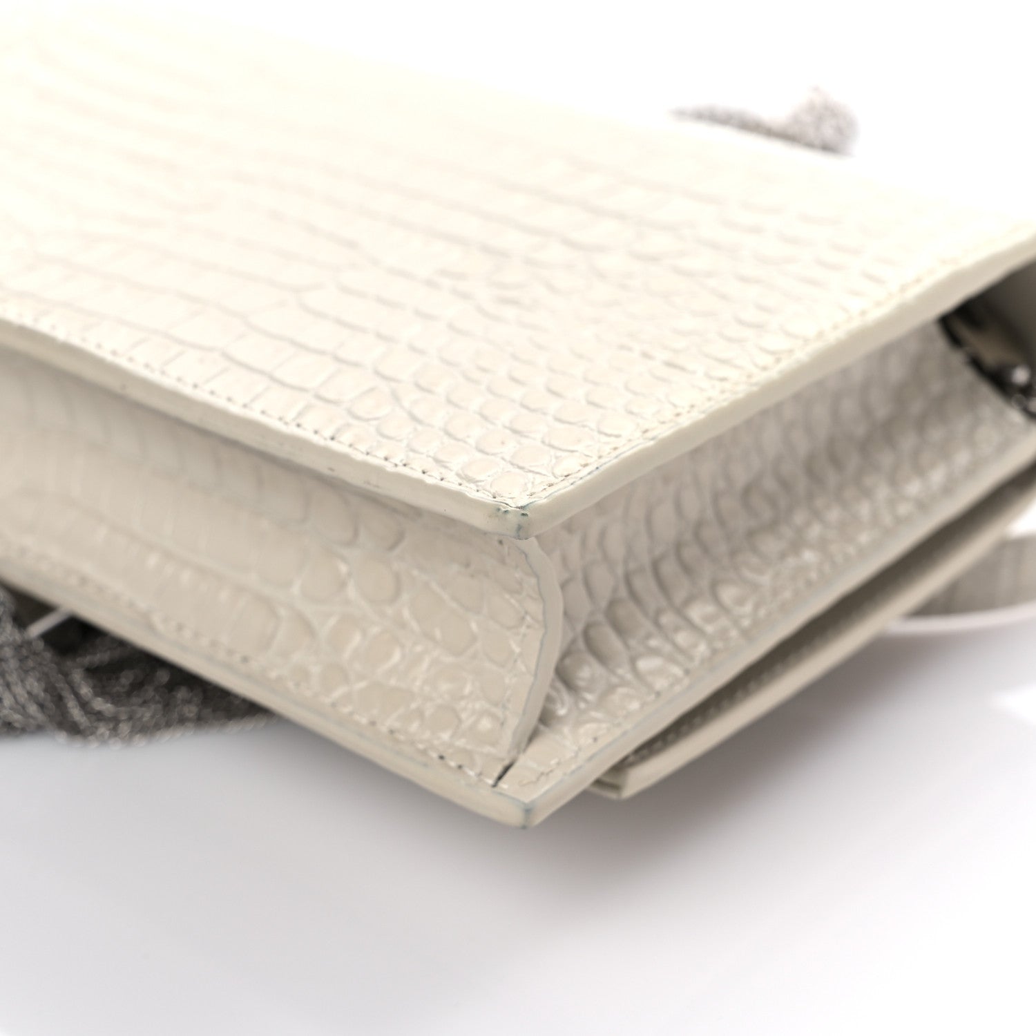 Saint Laurent Calfskin Crocodile Embossed Kate Monogram Tassel Chain Wallet Crema Soft 10 of 14