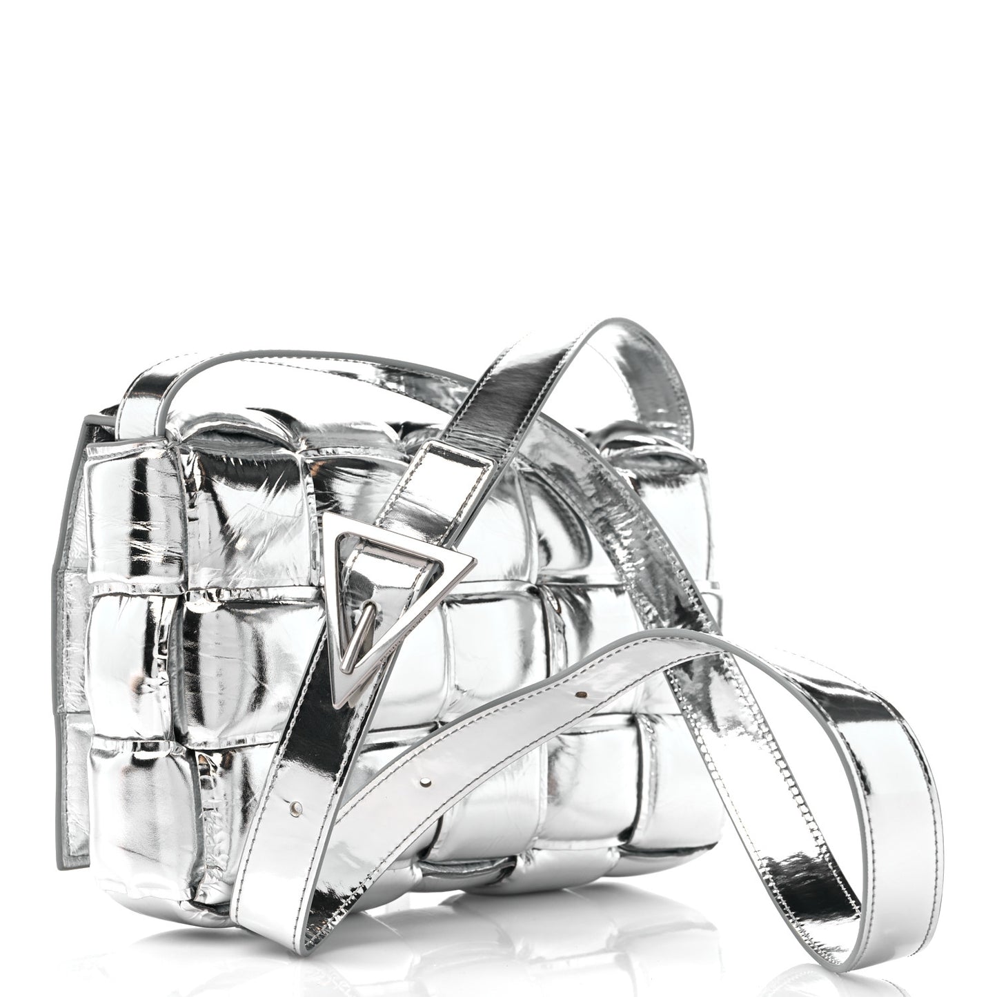 Metallic Lambskin Padded Cassette Crossbody Bag Silver