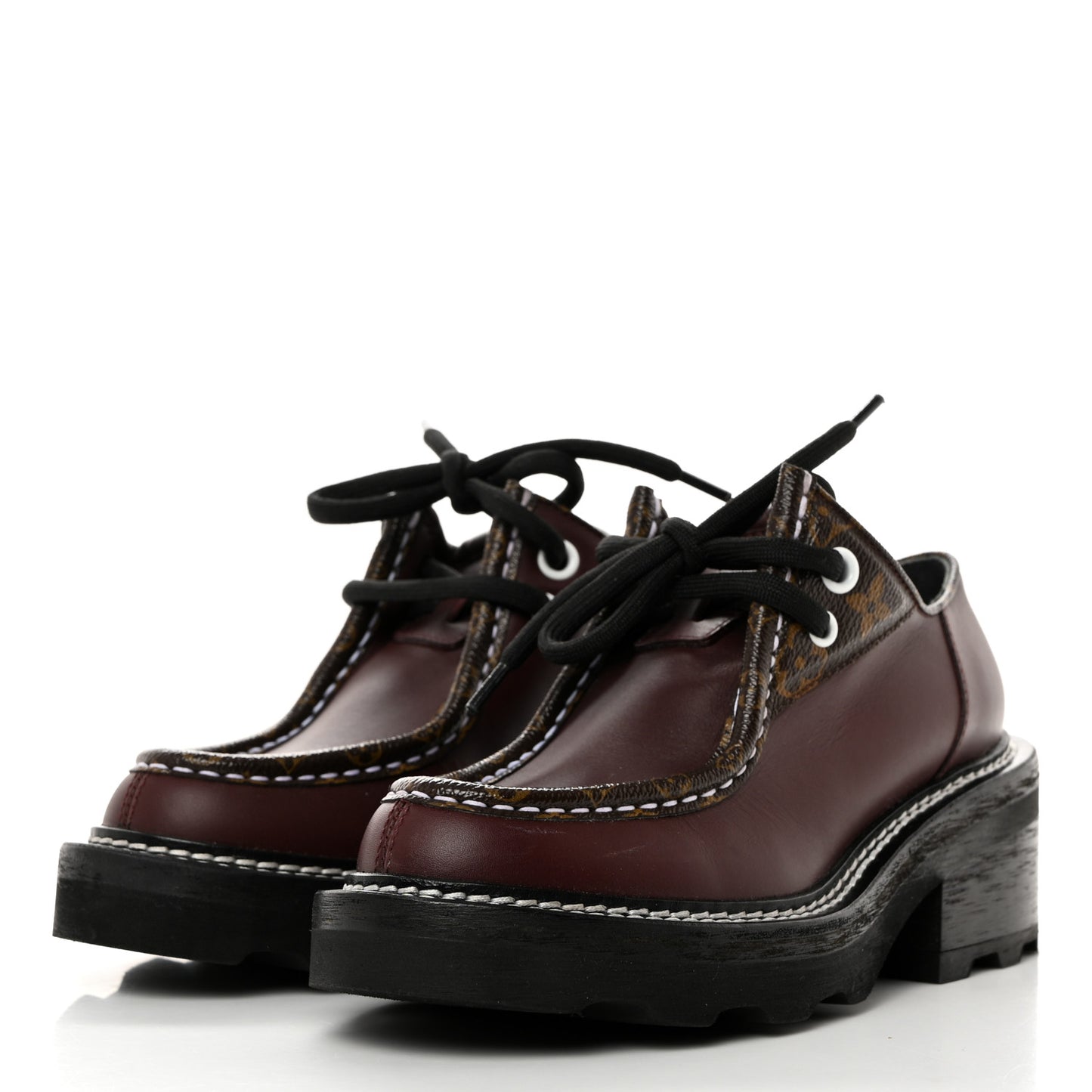 Calfskin Monogram Beaubourg Platform Derby Shoes 35 Bordeaux