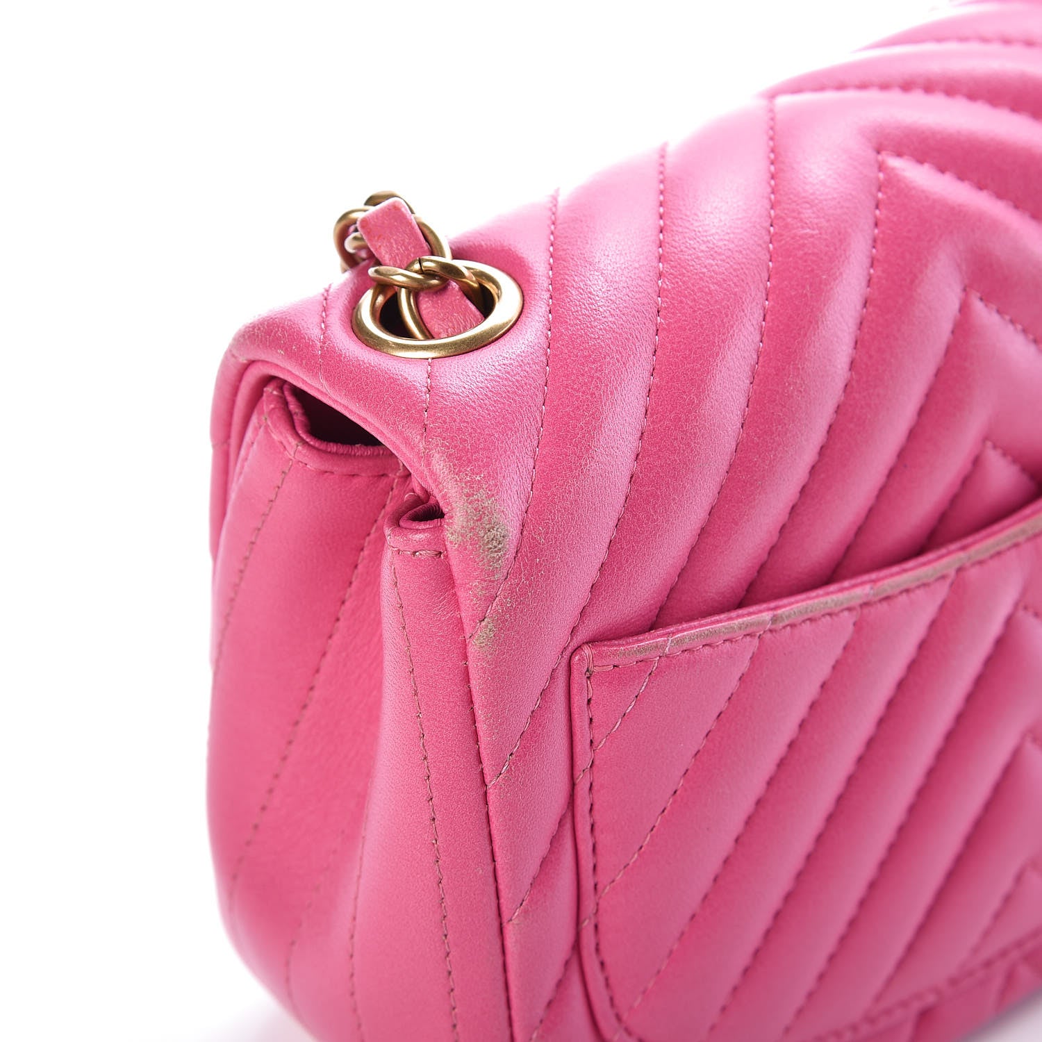 Chanel Lambskin Chevron Quilted Mini Square Flap Fuchsia 17 of 22
