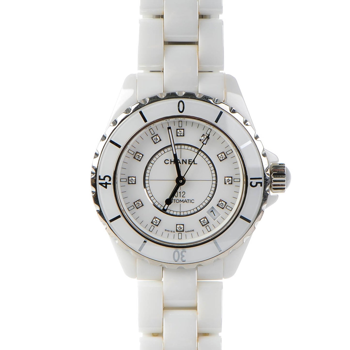 Stainless Steel Ceramic Diamond 38mm J12 Automatic Watch White