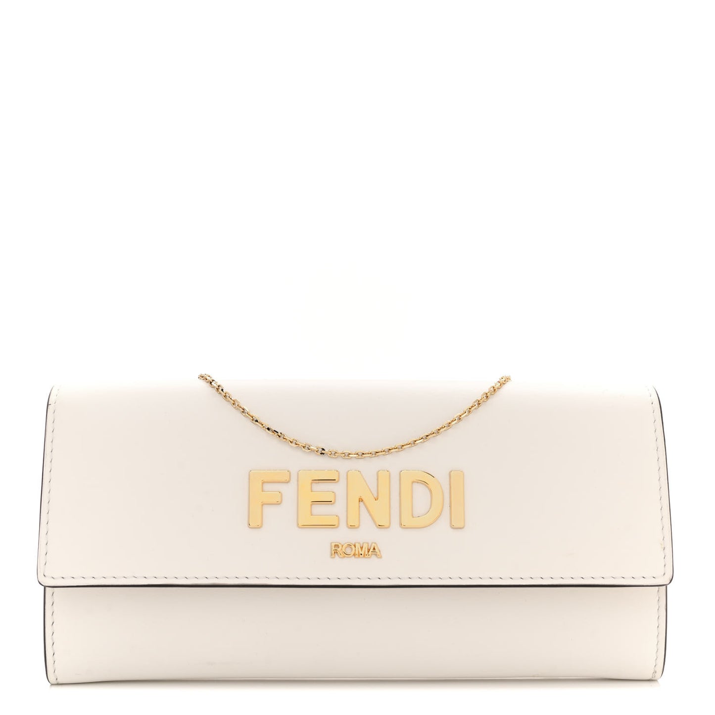 Vitello Kyoto Metal Fendi Roma Logo Chain Continental Wallet White