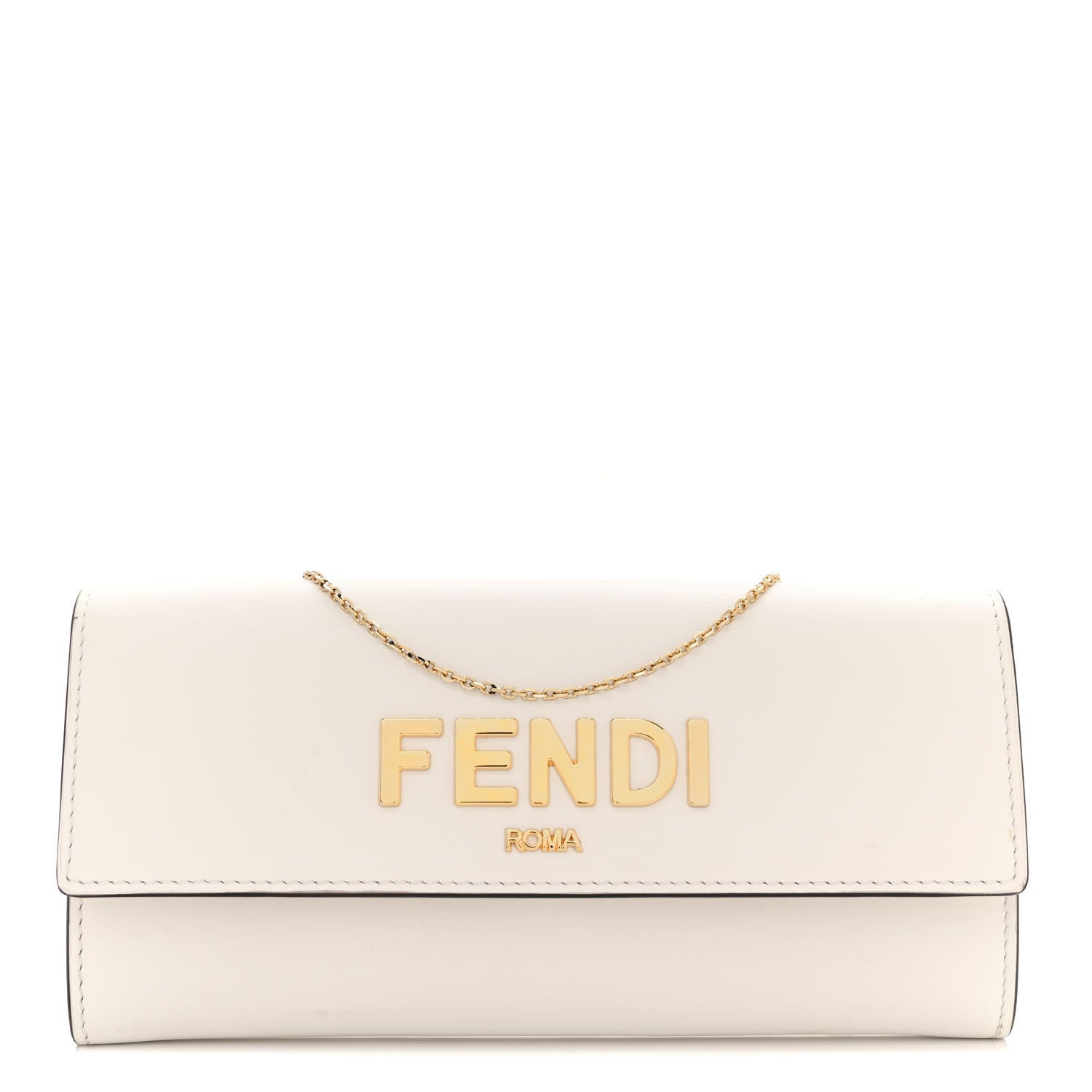 Fendi Vitello Kyoto Metal Fendi Roma Logo Chain Continental Wallet White 1 of 13