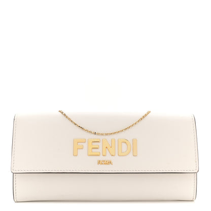 Fendi Vitello Kyoto Metal Fendi Roma Logo Chain Continental Wallet White 1 of 13