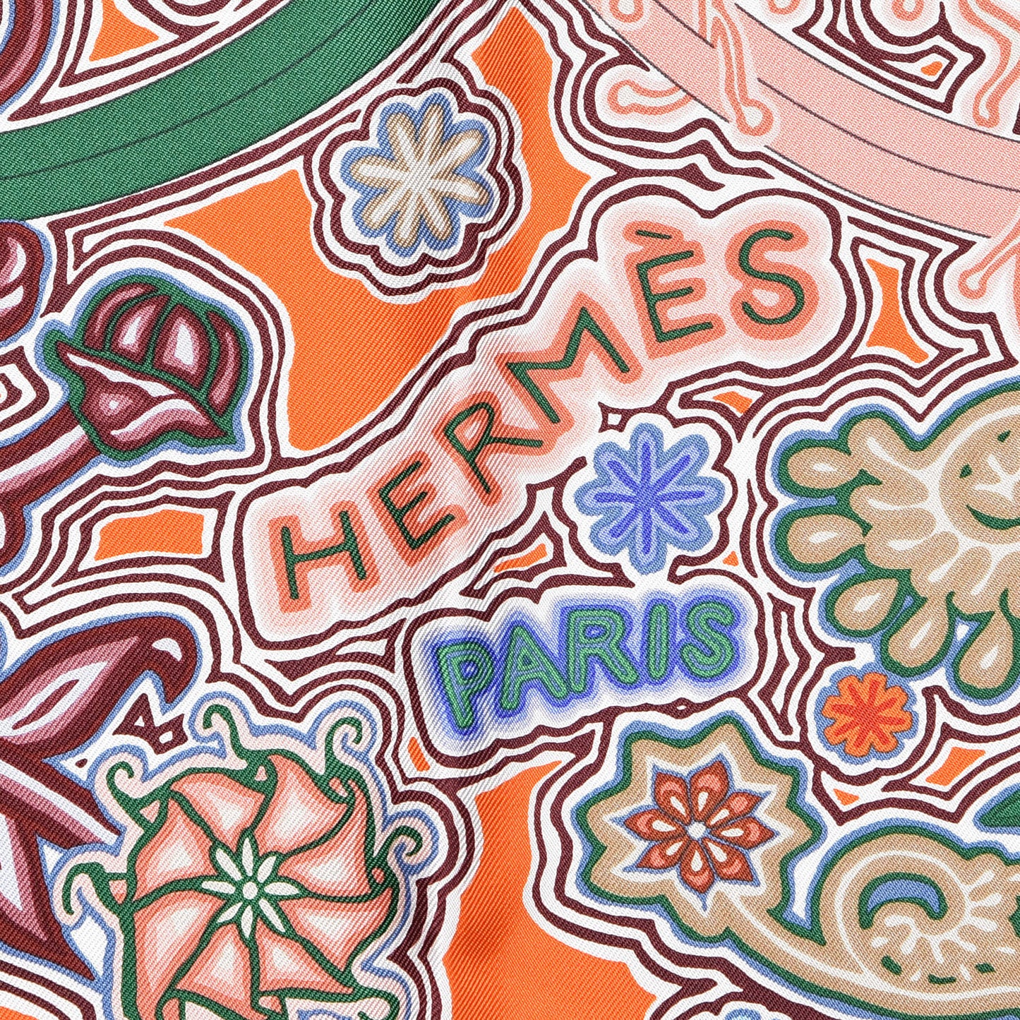 Silk Arbre Du Vent Scarf 90 Orange Lavande Vert