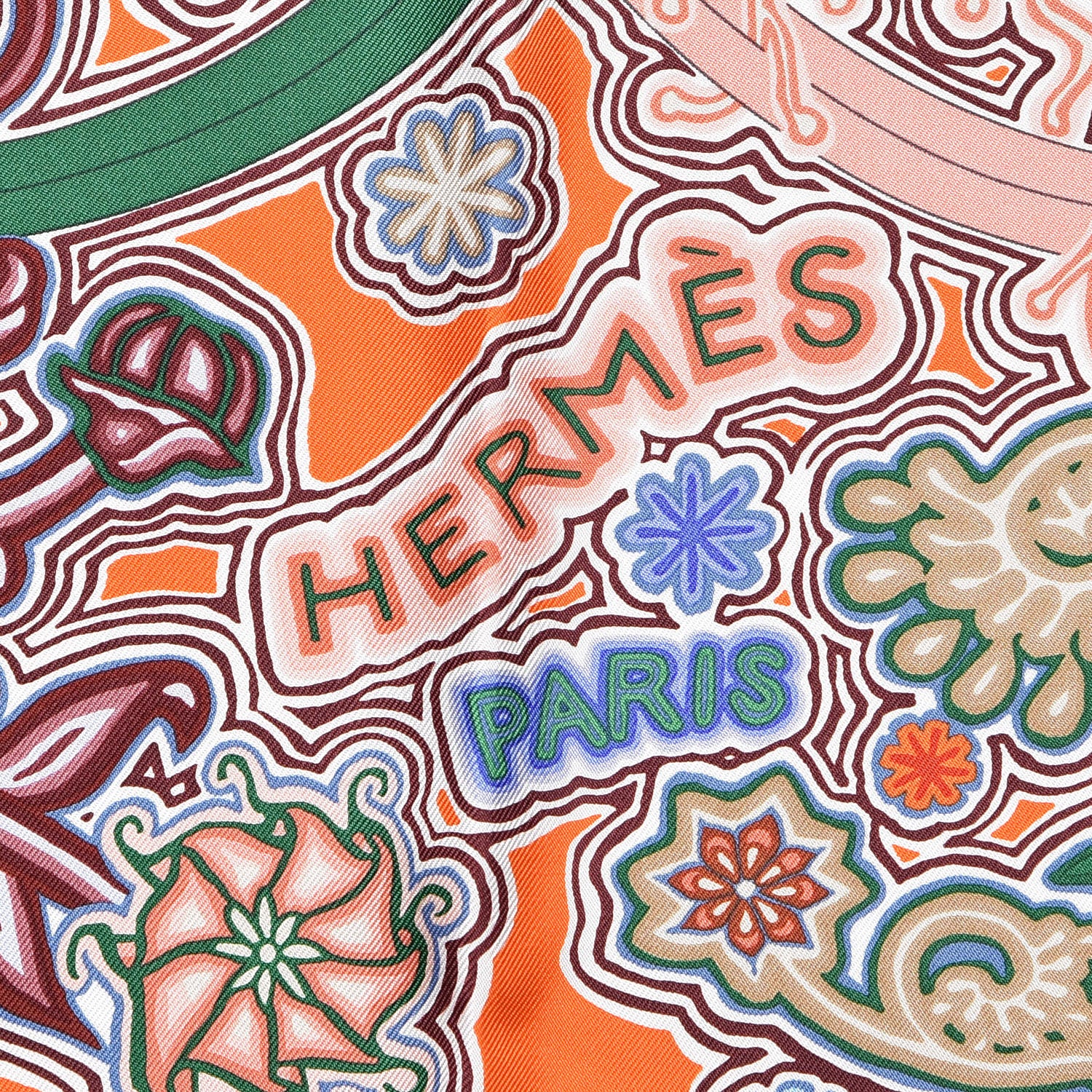 Hermes Silk Arbre Du Vent Scarf 90 Orange Lavande Vert 4 of 6