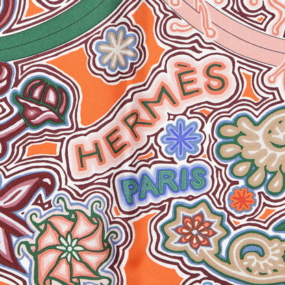 Hermes Silk Arbre Du Vent Scarf 90 Orange Lavande Vert 4 of 6