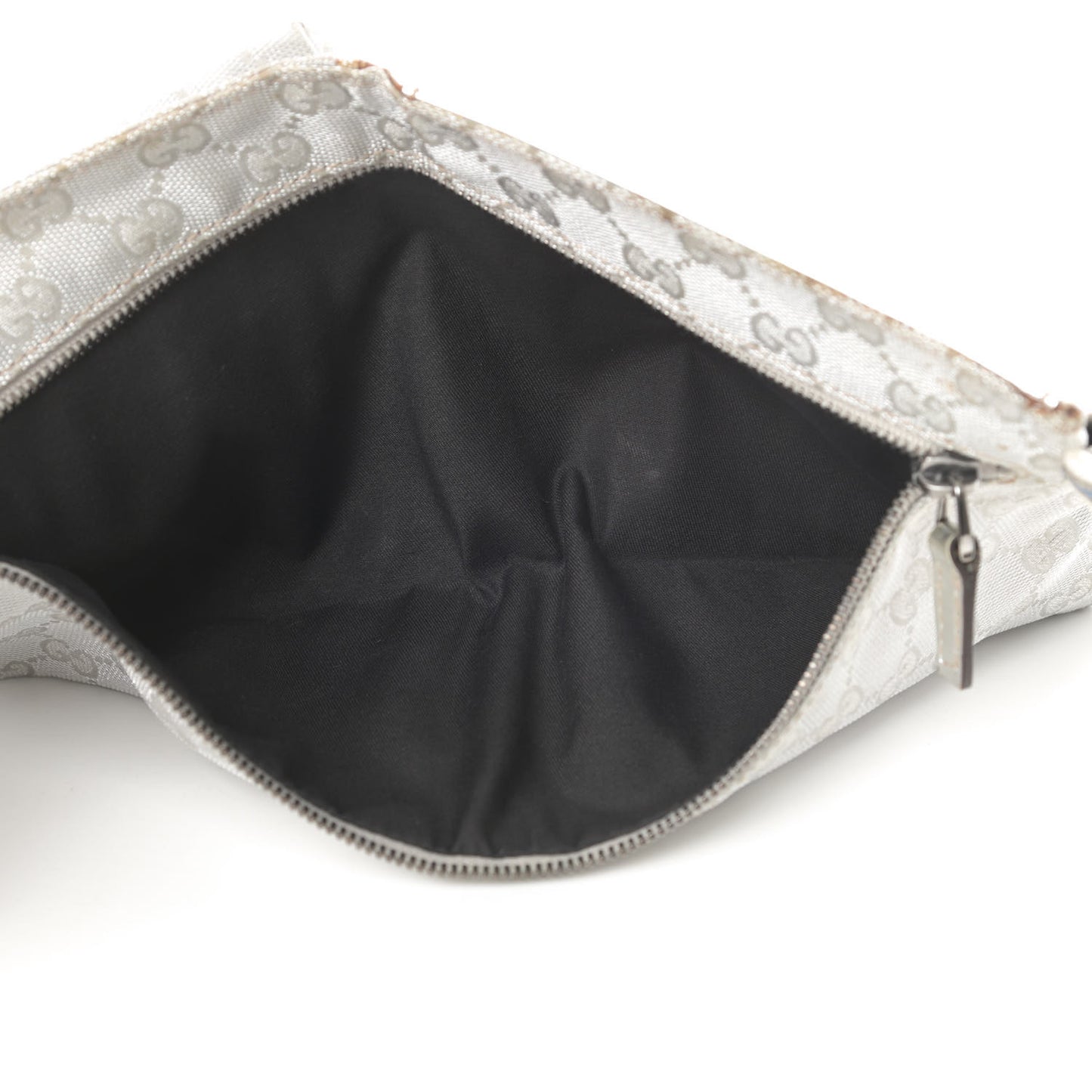 GG Monogram Web Double Pocket Belt Bag Silver