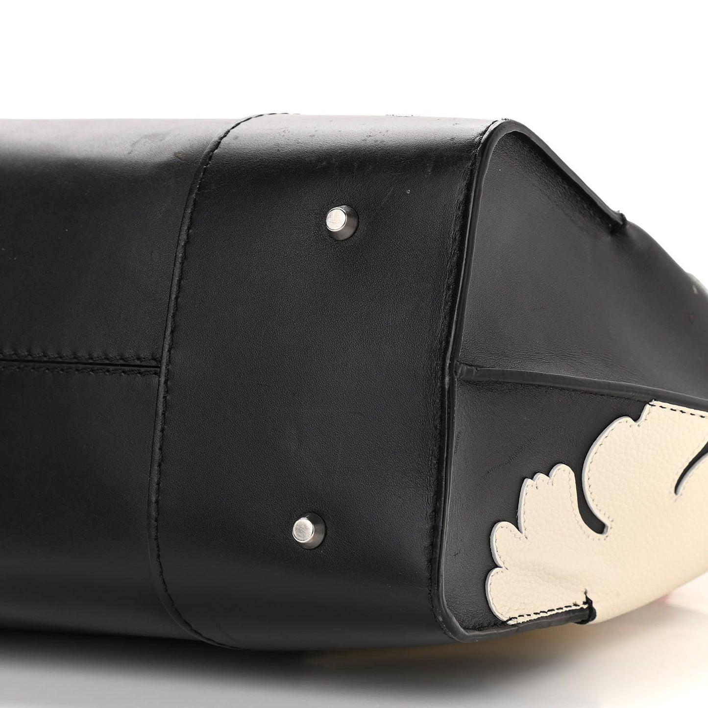 Lambskin Applique Lotus Flower De Manta Tote Black Red