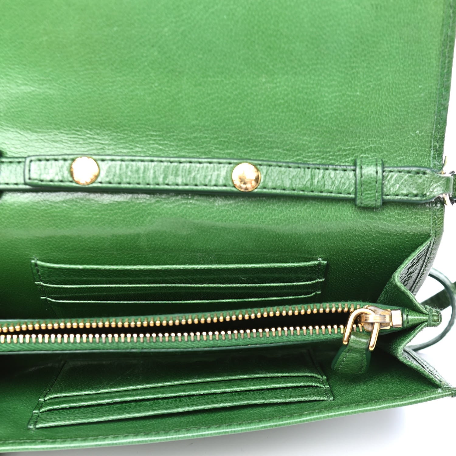 Prada Goatskin Woven Chain Wallet Verde 4 of 5