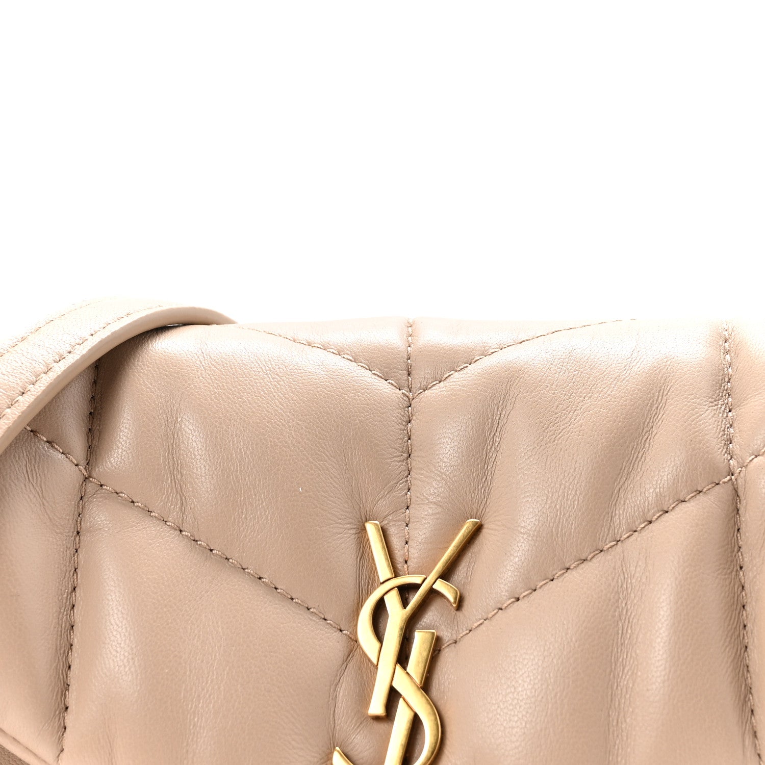 Saint Laurent Lambskin Quilted Toy Loulou Puffer Monogram Chain Satchel Dark Beige 7 of 9