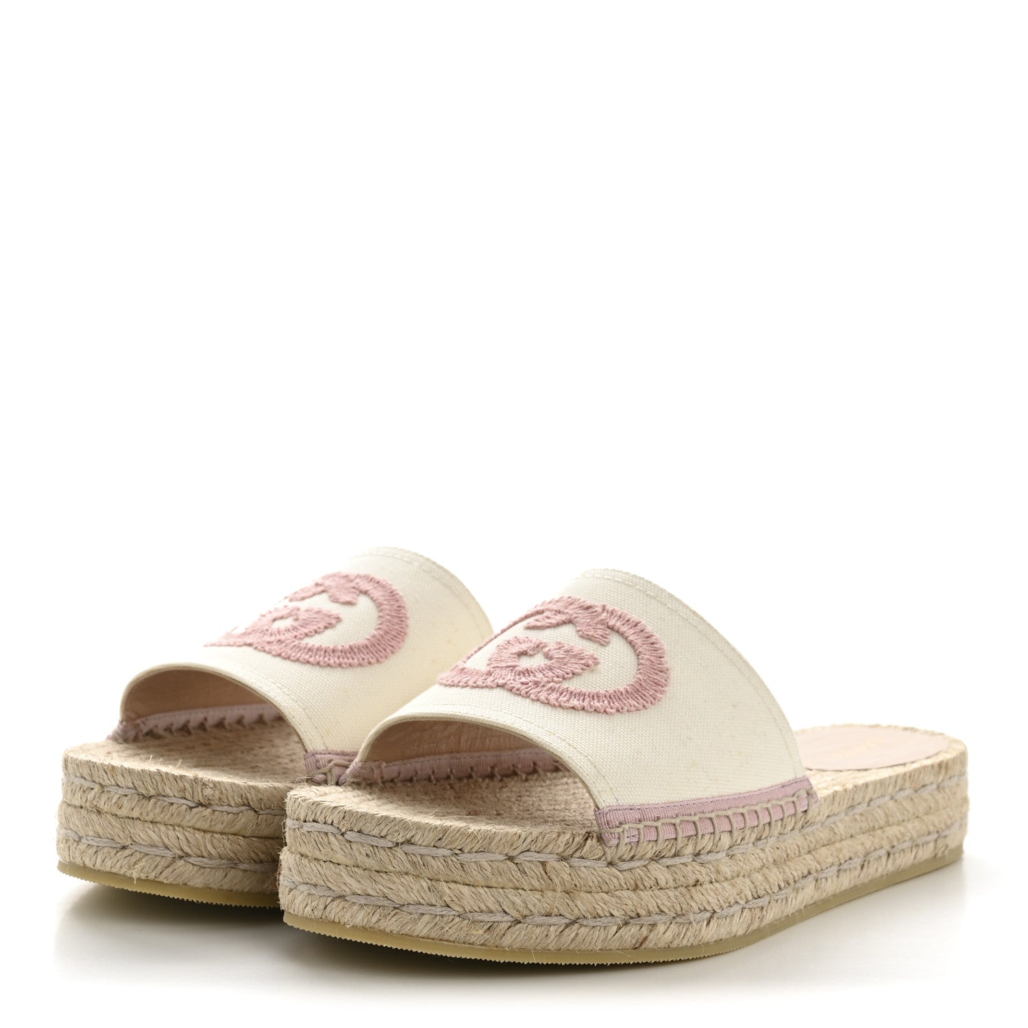 Gucci Canvas Interlocking G Espadrille Slide Sandals 38 Mystic White Shell 4 of 10