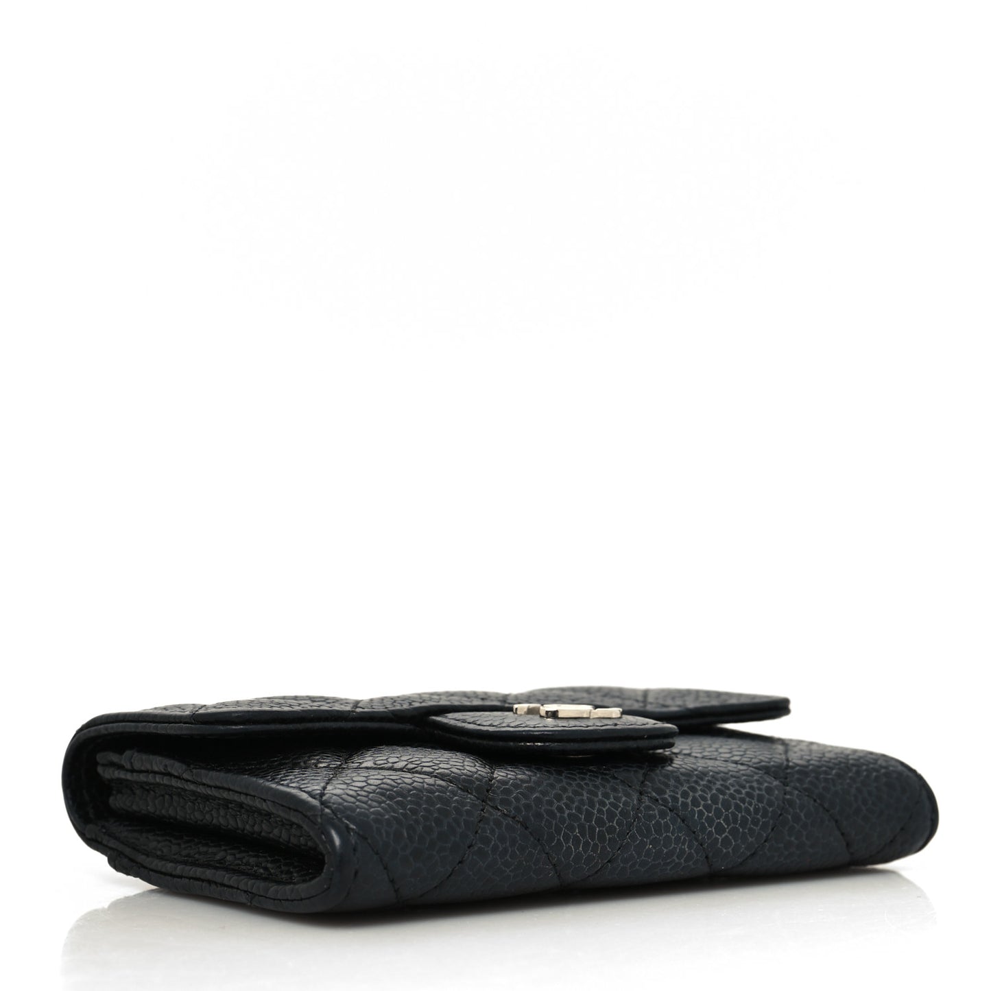 Caviar Quilted Flap Card Holder Wallet Black