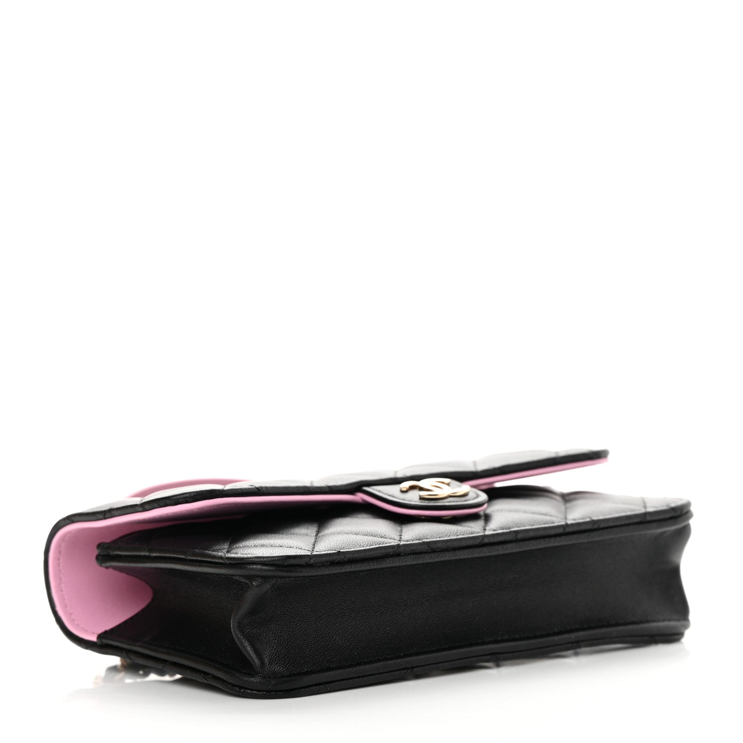 Lambskin Quilted Flap Phone Holder With Chain Black Lilac