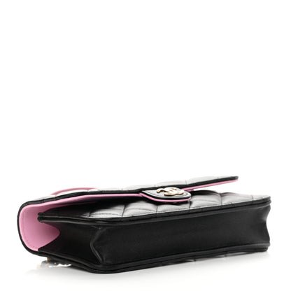 Chanel Lambskin Quilted Flap Phone Holder With Chain Black Lilac 4 of 15