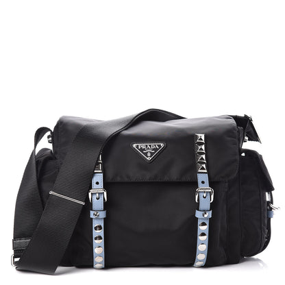 Prada Nylon New Vela Studded Messenger Black Astrale 1 of 8