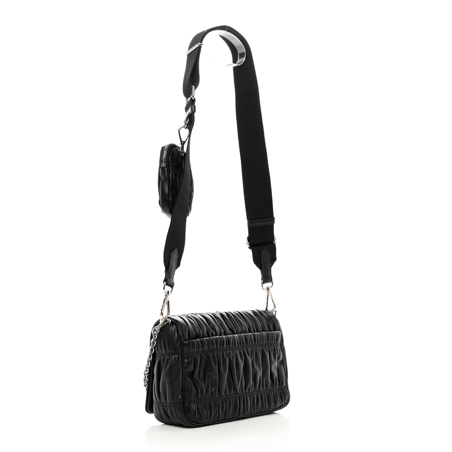 Nappa Gaufre Flap Shoulder Bag Black