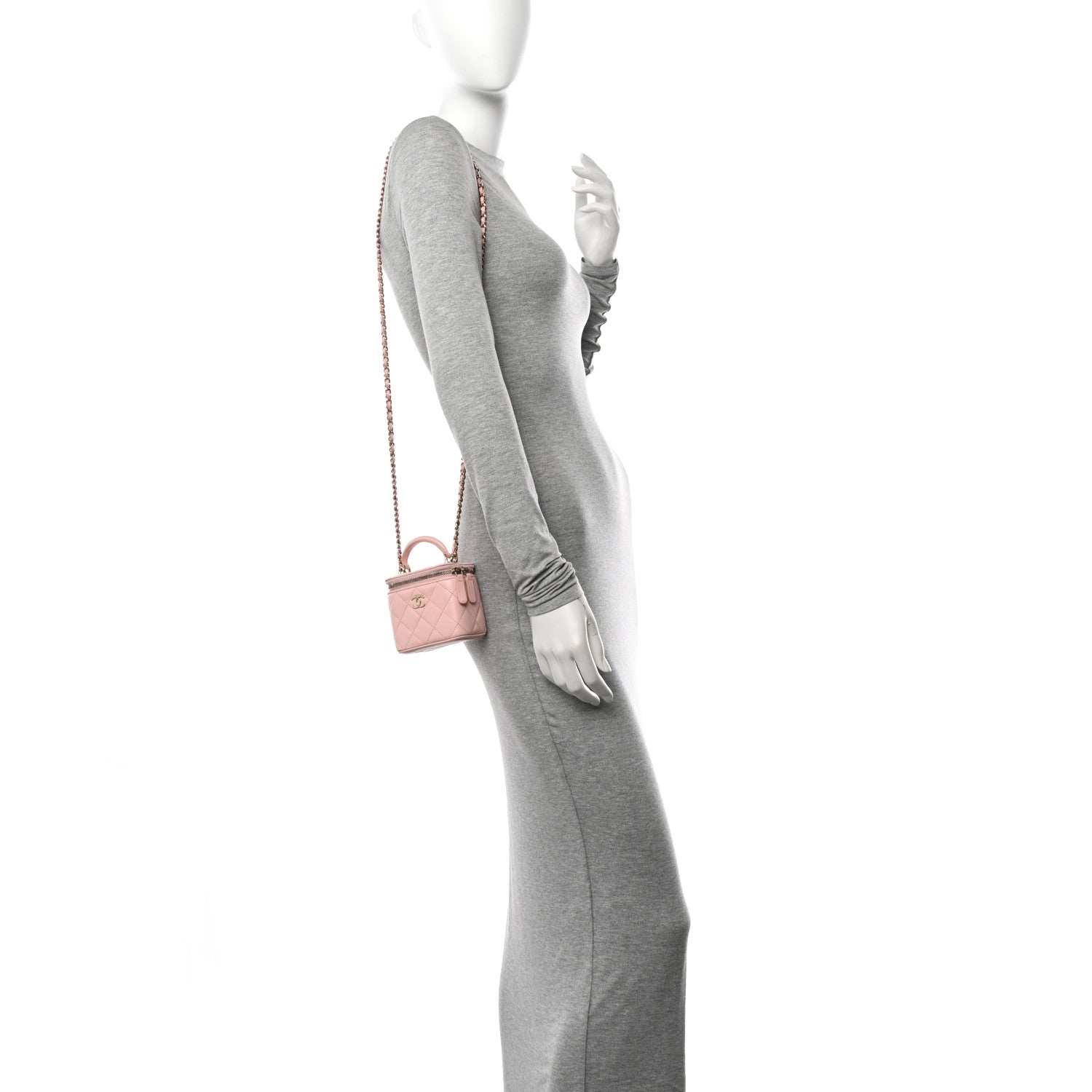 Chanel Lambskin Quilted Mini Top Handle Vanity Case With Chain Light Pink 2 of 10