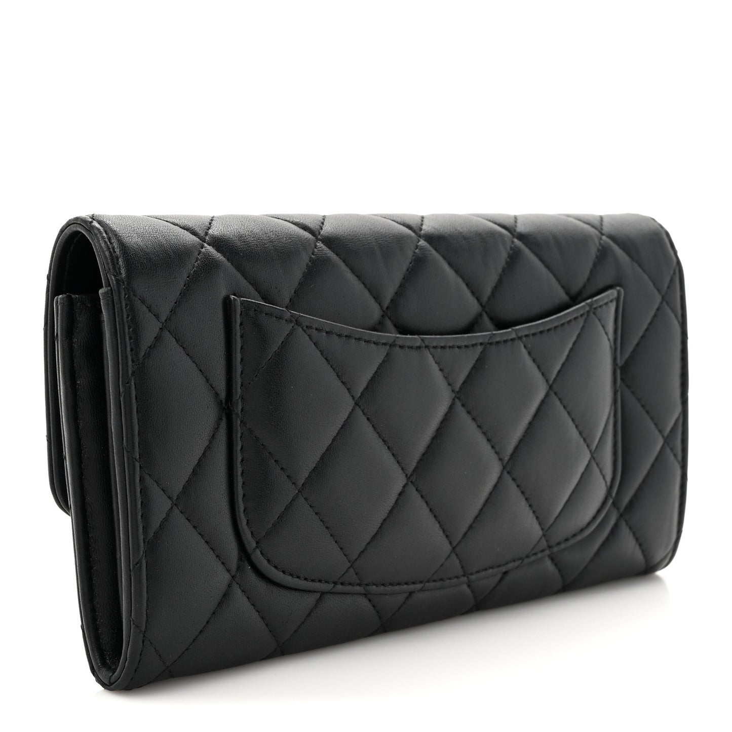 Lambskin Quilted Large Flap Wallet Black