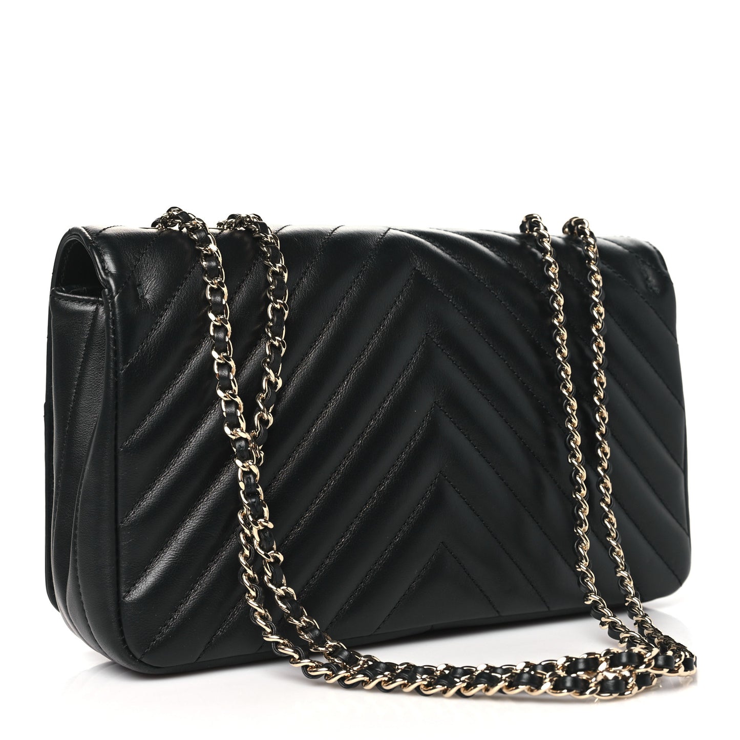 Calfskin Chevron Quilted Medium Statement Flap Black
