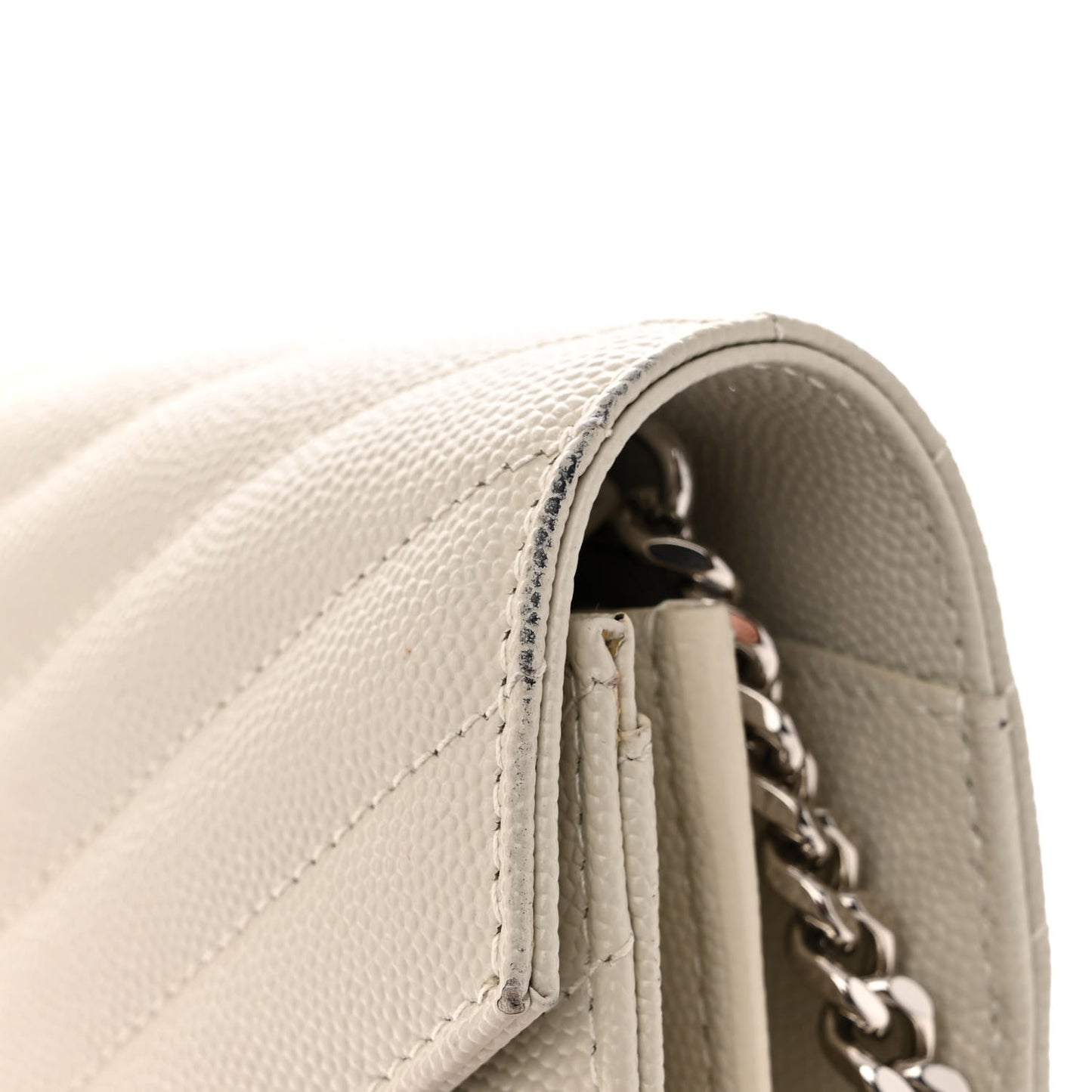Grain De Poudre Matelasse Chevron Monogram Chain Wallet Blanc Vintage